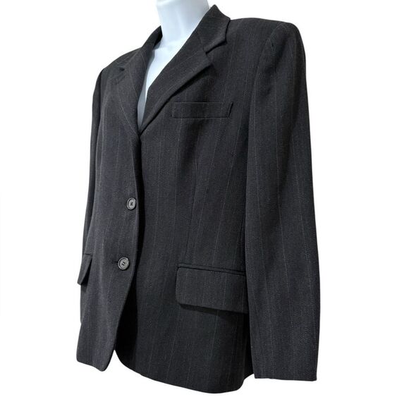 Lauren Ralph Lauren Black Pinstripe Wool Blazer Size 10 - Picture 7 of 11